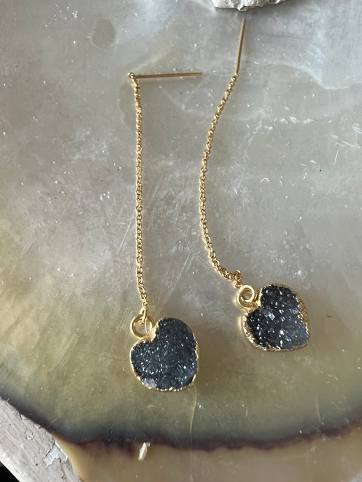 Druzy Heart Threader Earrings