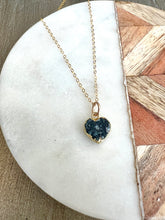 Load image into Gallery viewer, Deep Blue Druzy Heart Charm Neccklace