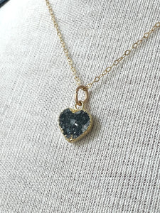 Deep Blue Druzy Heart Charm Neccklace