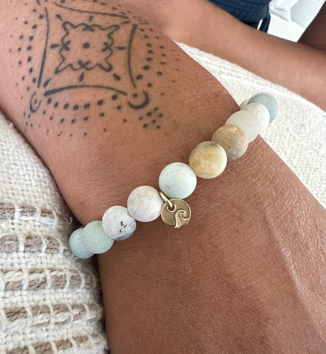 Amazonite Bracelet with Gold Wave Charm