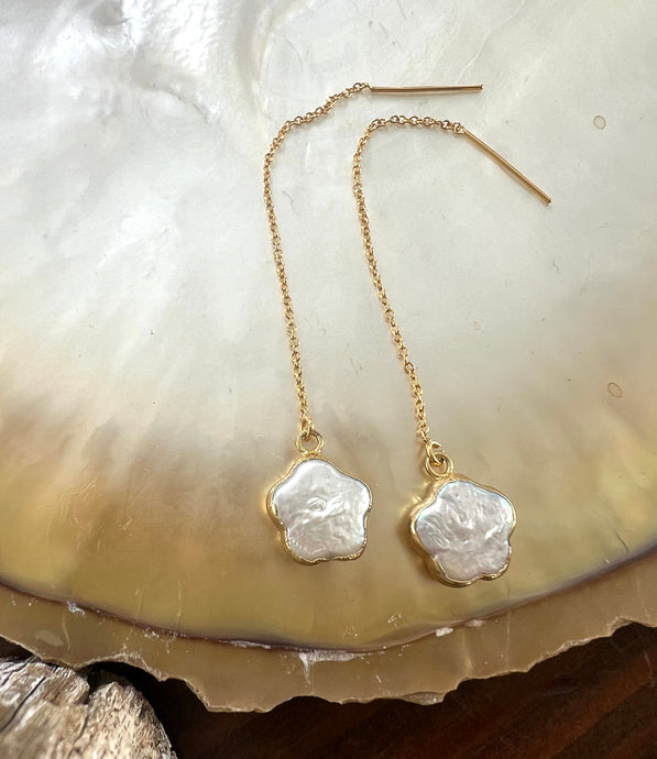 Flower Pearl Threader Earrings