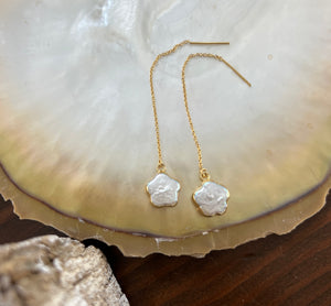 Flower Pearl Threader Earrings