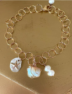 Opal Mermaid Treasure Charm Bracelet in Gold