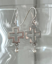 Load image into Gallery viewer, Sterling Swiss Cross and Pearl Earrings