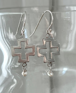 Sterling Swiss Cross and Pearl Earrings
