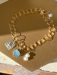 Opal Mermaid Treasure Charm Bracelet in Gold