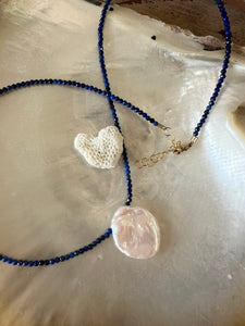 Petal Pearl and Lapis Lazuli Necklace