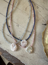 Load image into Gallery viewer, Petal Pearl and Lapis Lazuli Necklace