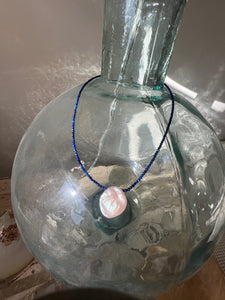 Petal Pearl and Lapis Lazuli Necklace