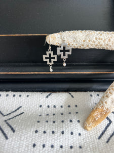 Sterling Swiss Cross and Pearl Earrings
