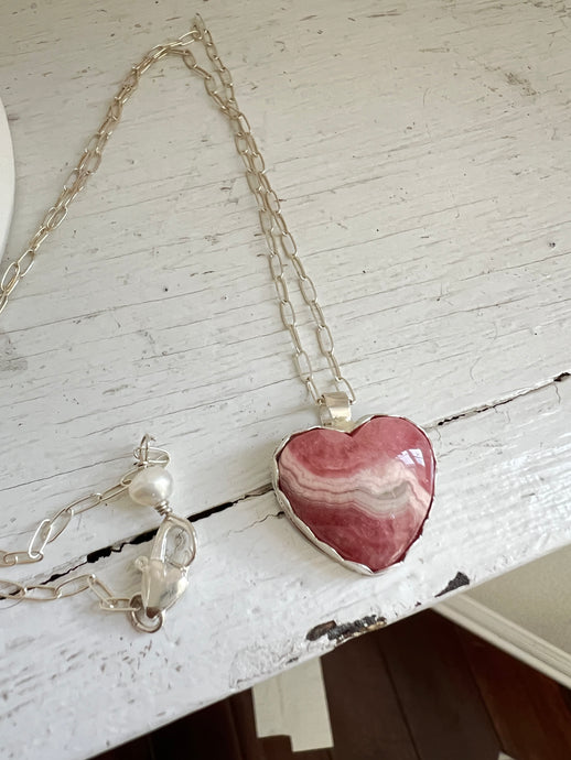 Rhodochrosite Heart Pendant Necklace