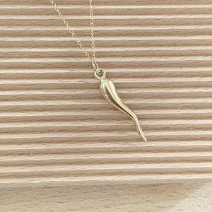 14K Yellow Gold Italian Horn Necklace
