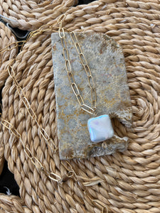 Square Keshi Pearl Pendant Necklace