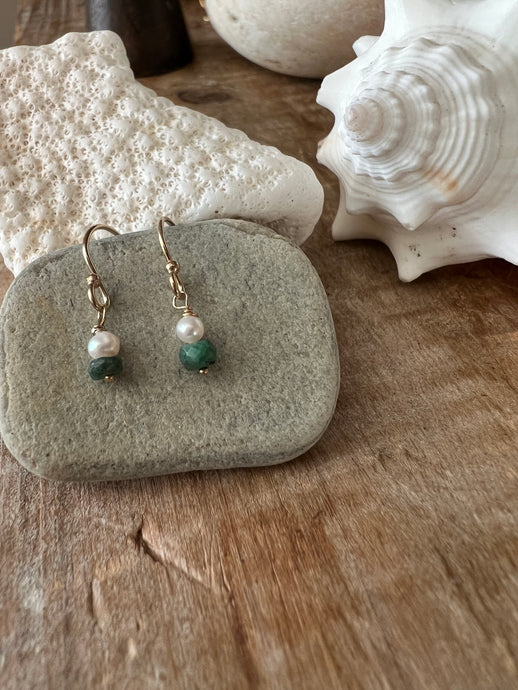 Lucky Charm Emerald & Pearl Earrings