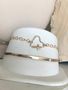 Gold Cross Your heart Chain Bracelet