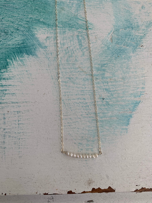 Tiny Pearl Bar Necklace in Silver